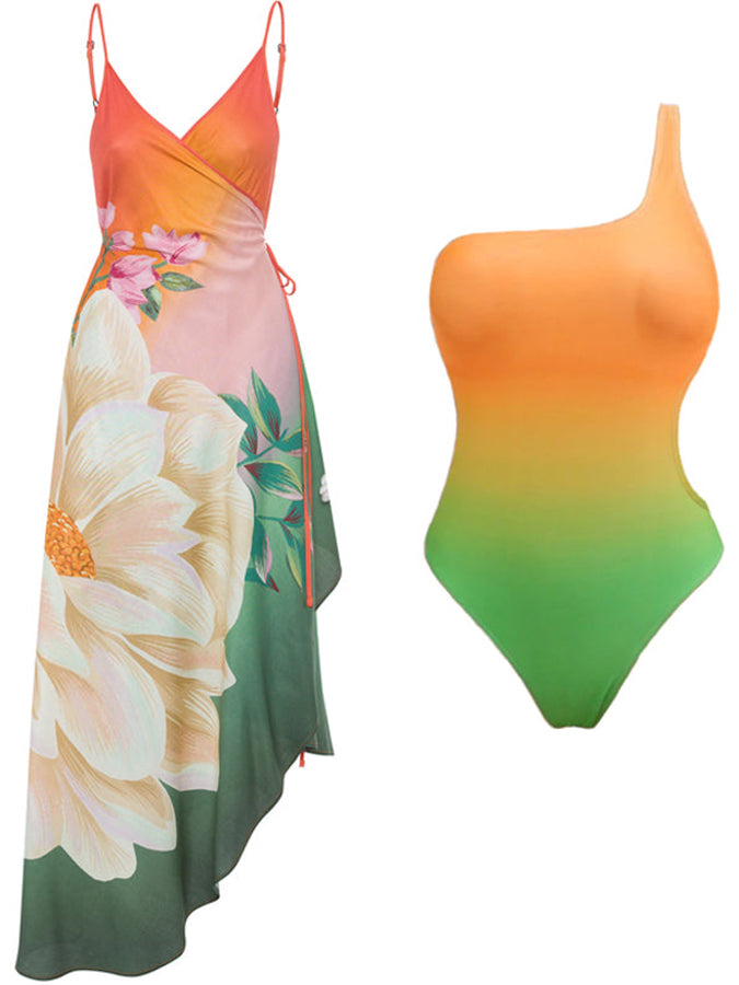 Fashion Gradient One Piece Swimsuit and Cover Up