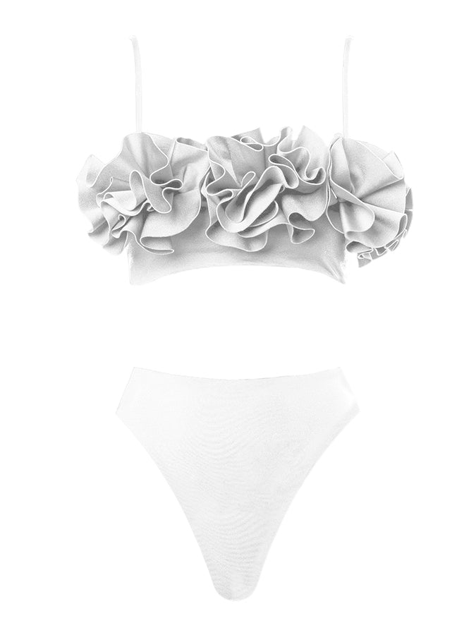 Solid Color 3D Flower Bikini Swimsuit