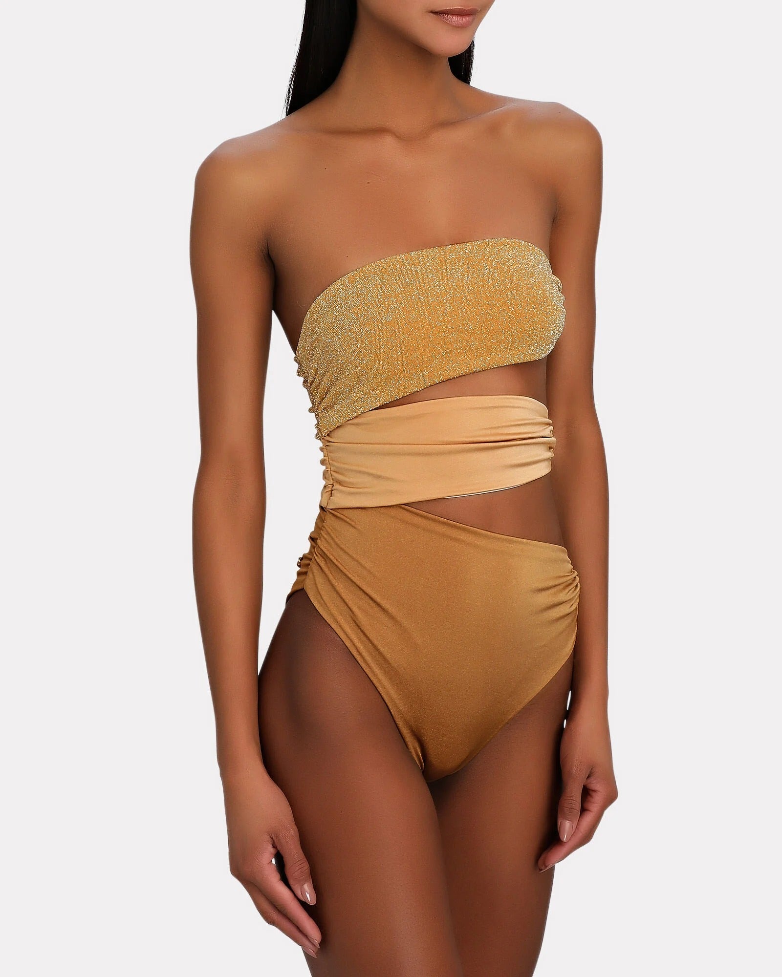 Gold Strapless Cut-Out One-Piece Swimsuit