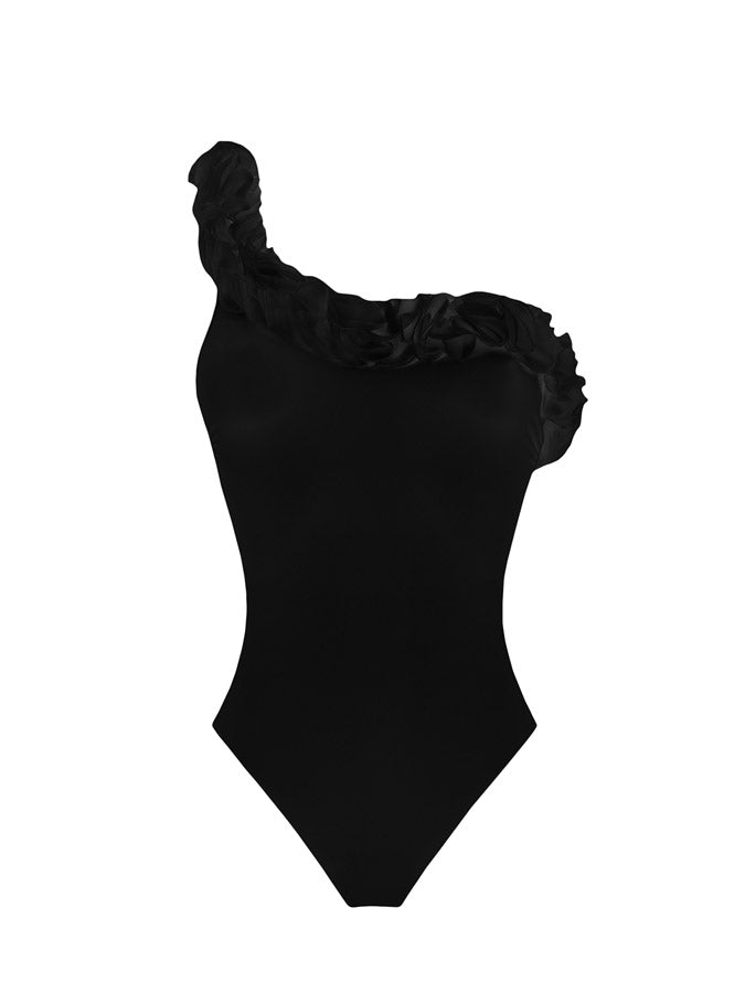 One-Shoulder Lace Trim Fashion One-Piece Swimsuit