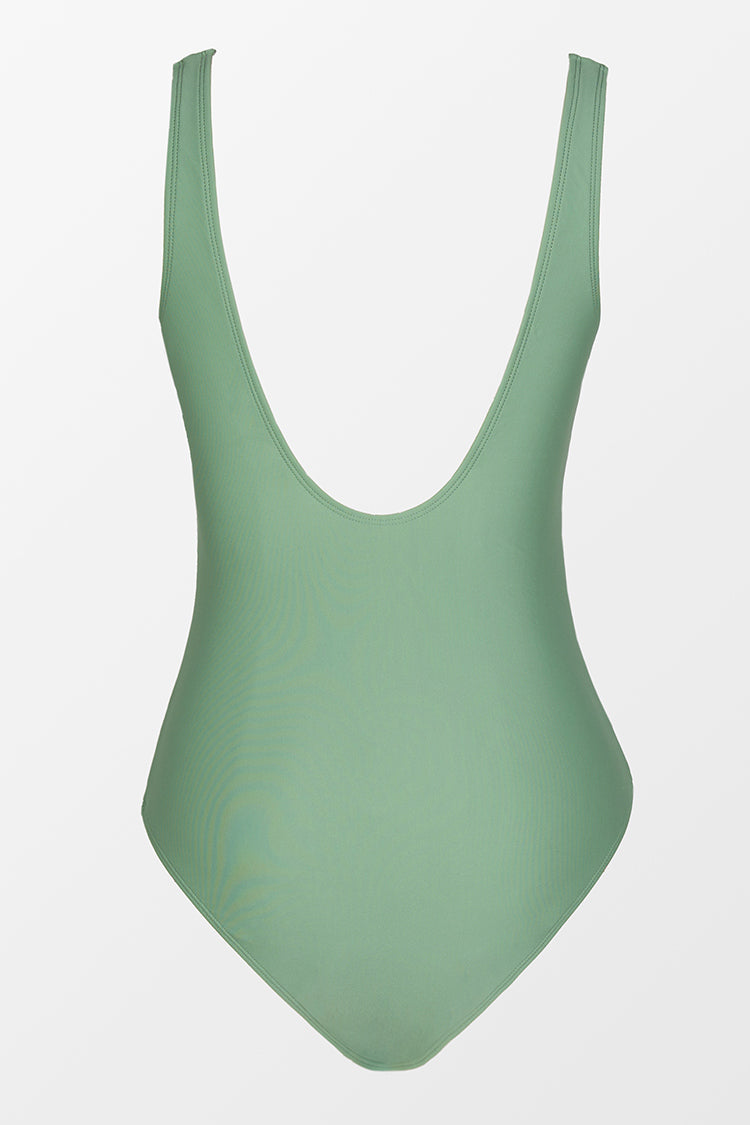 Forest Adventure Solid Wrap Front One Piece Swimsuit