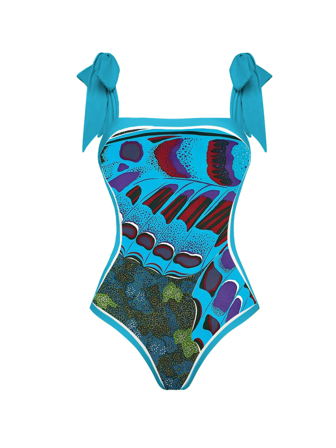 Vintage Butterfly Floral Print One Piece Swimsuit And Cover Up