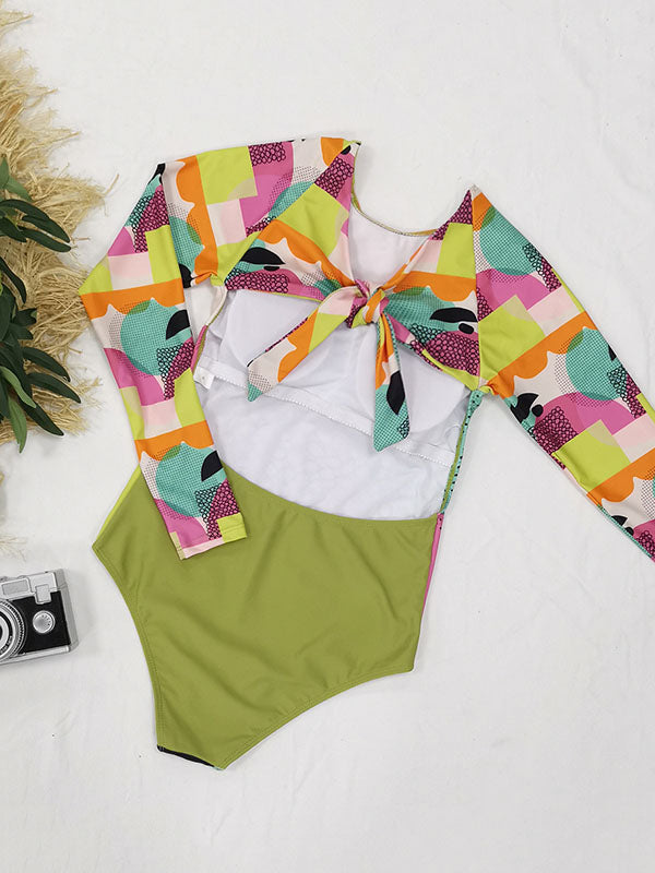 Abstract Print Long Sleeve Backless Wetsuit