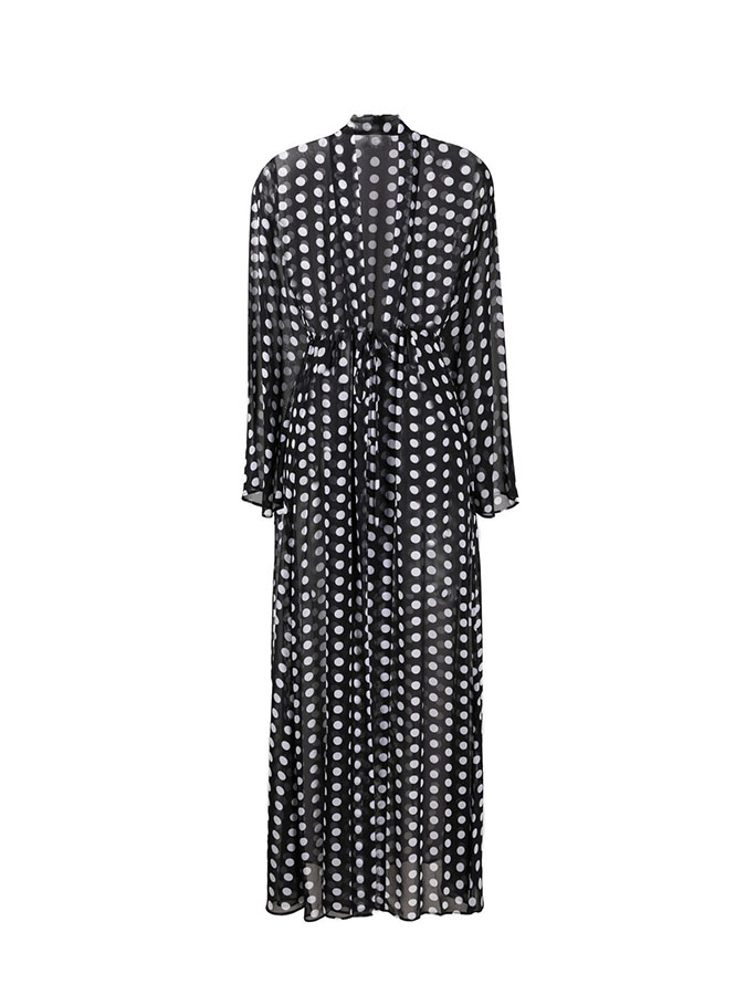 Polka-dot print one piece swimsuits and kimonos