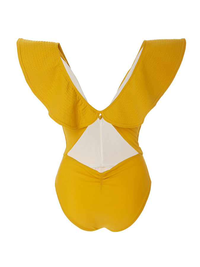 Solid V-Neck Cutout One-Piece Swimsuit