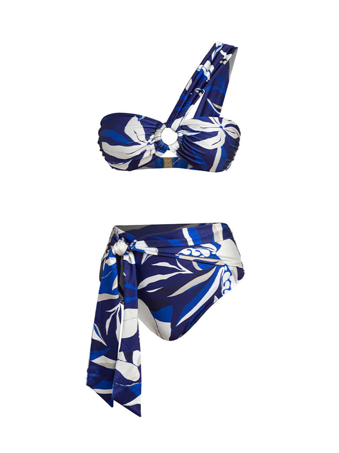 Floral Print Ruffle One Shoulder One-Piece Swimsuit And Cover Up