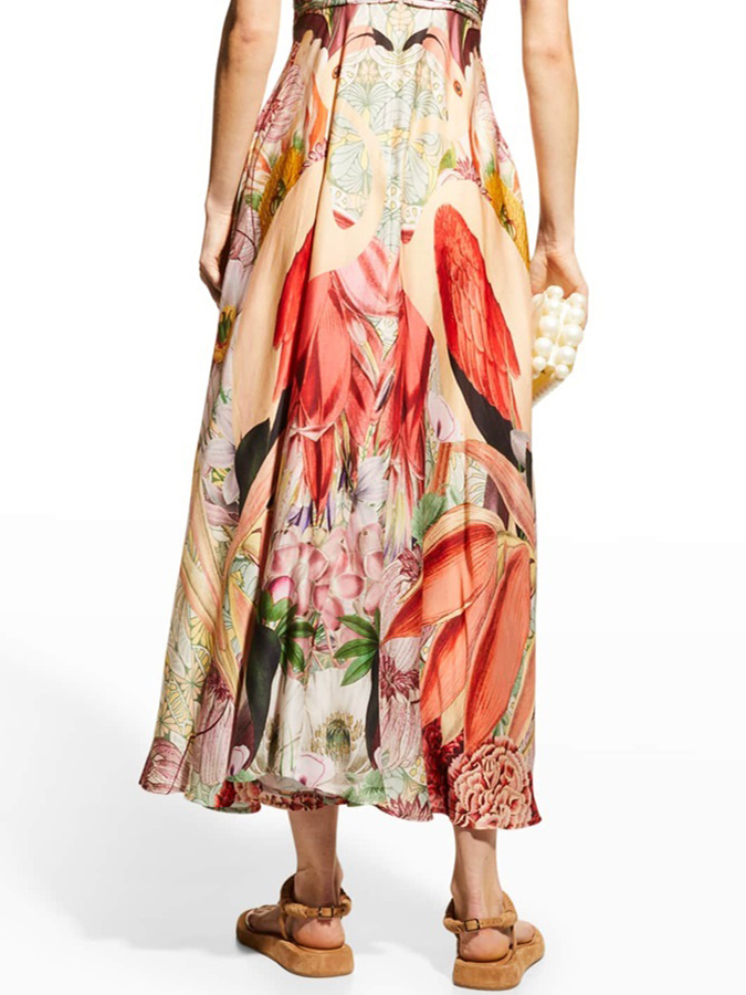 Flamingo Print One Piece Swimsuit and Skirt