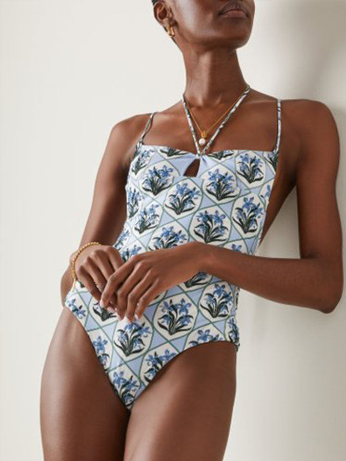 Fashion Print Halter One Piece Swimsuit