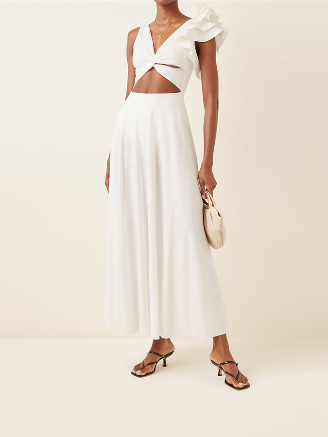 Solid Color Ruffle Cut Fashion Beach Dress