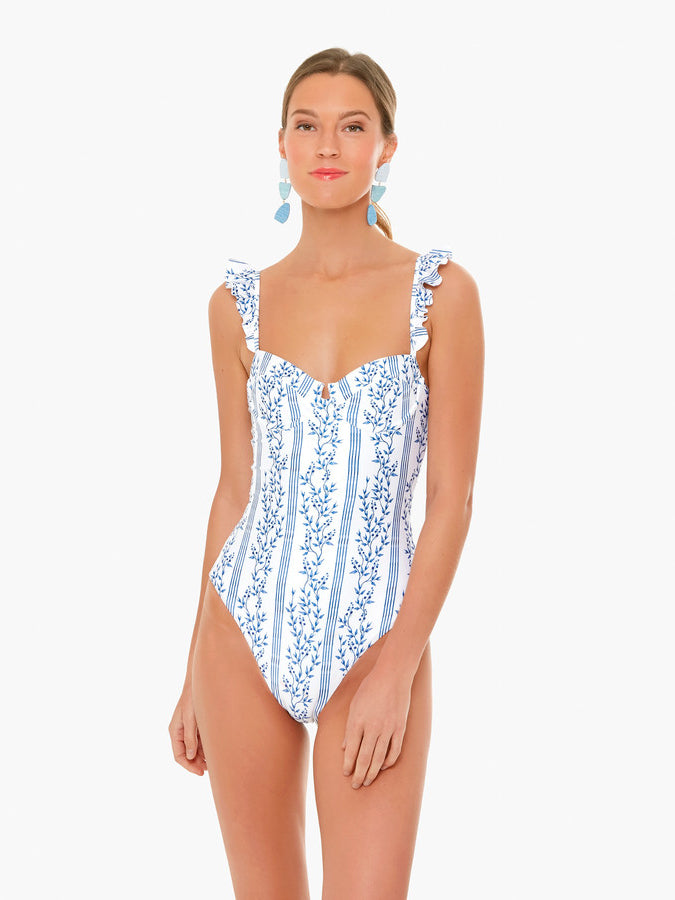 Blue Printed One Piece Swimsuit and Coverup