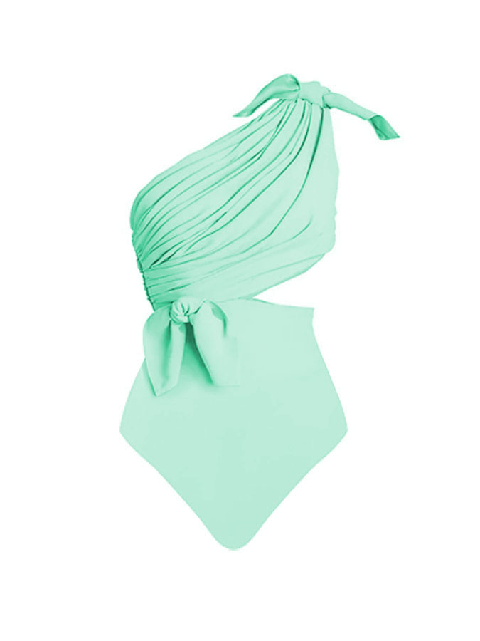 Plain One Shoulder One-Piece Swimsuit And Cover Up