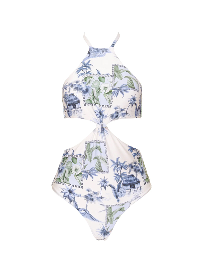 Vintage Floral Print Ruffle One Piece Swimsuit And Cover Up