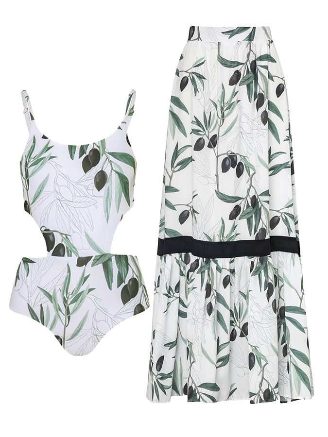 Floral Print One Piece Swimsuit and Cover Up