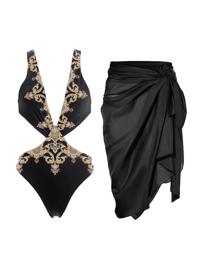 Sexy Court Print One Piece Swimsuit And Cover Up