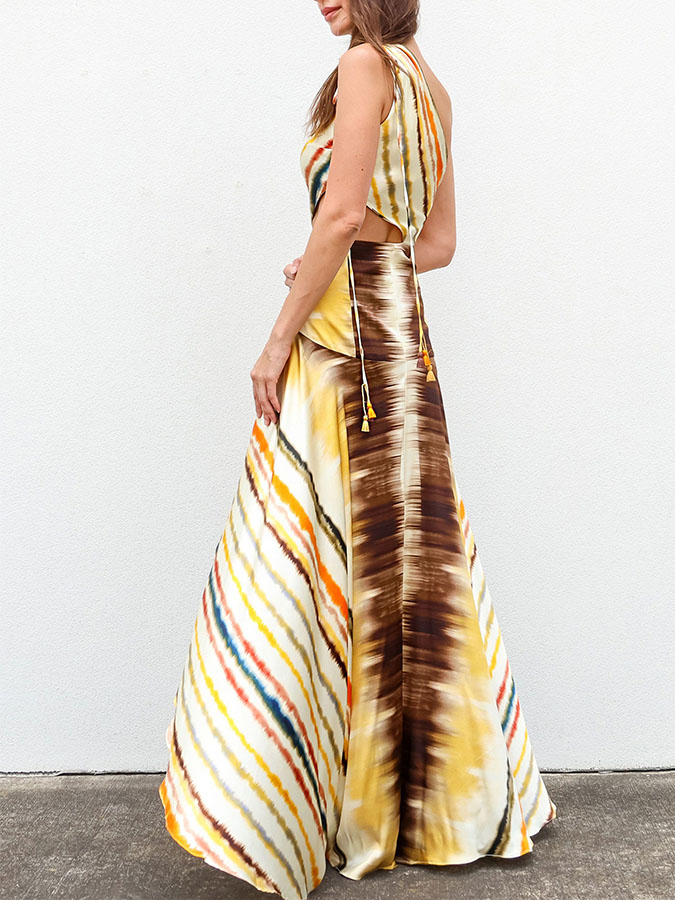 One Shoulder Print Fashion Beach Dress