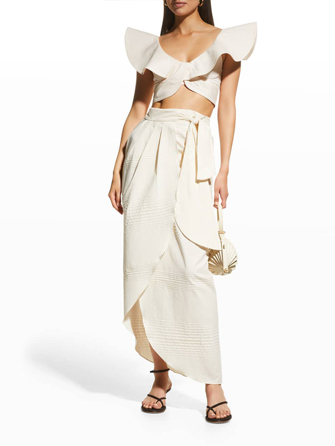 Solid Ruffled Split Swimsuit and Beach Skirt