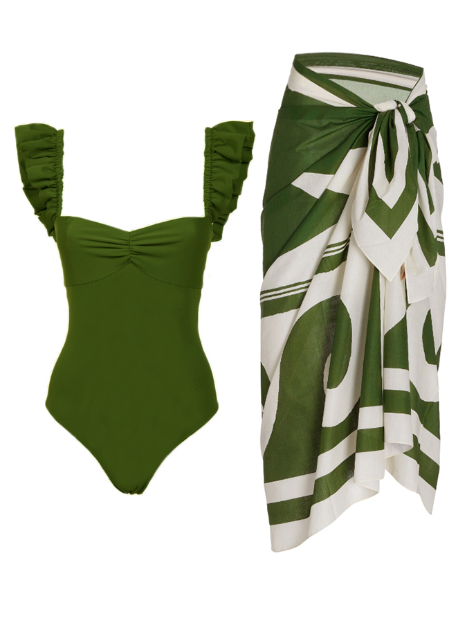 Geometric print swimsuit and cover up