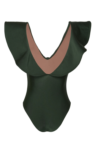 V-Neck Solid Ruffle One-Piece Swimsuit