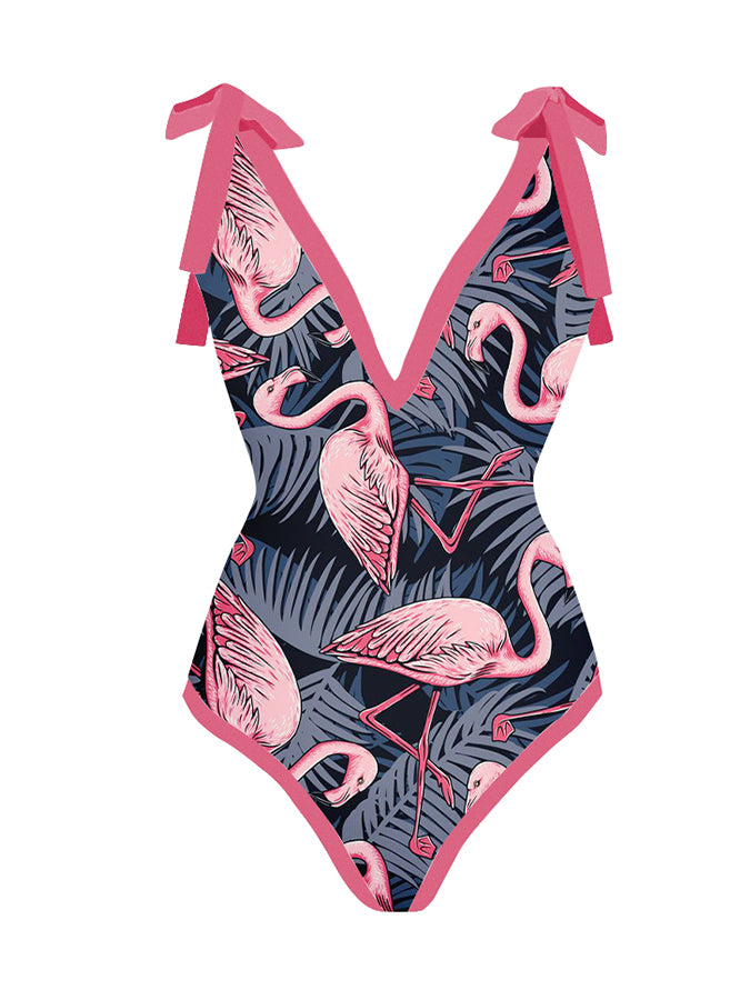 Fashion Print Tie One Piece Swimsuit