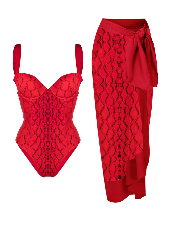 Textured Printed One Piece Swimsuits and Cover Up