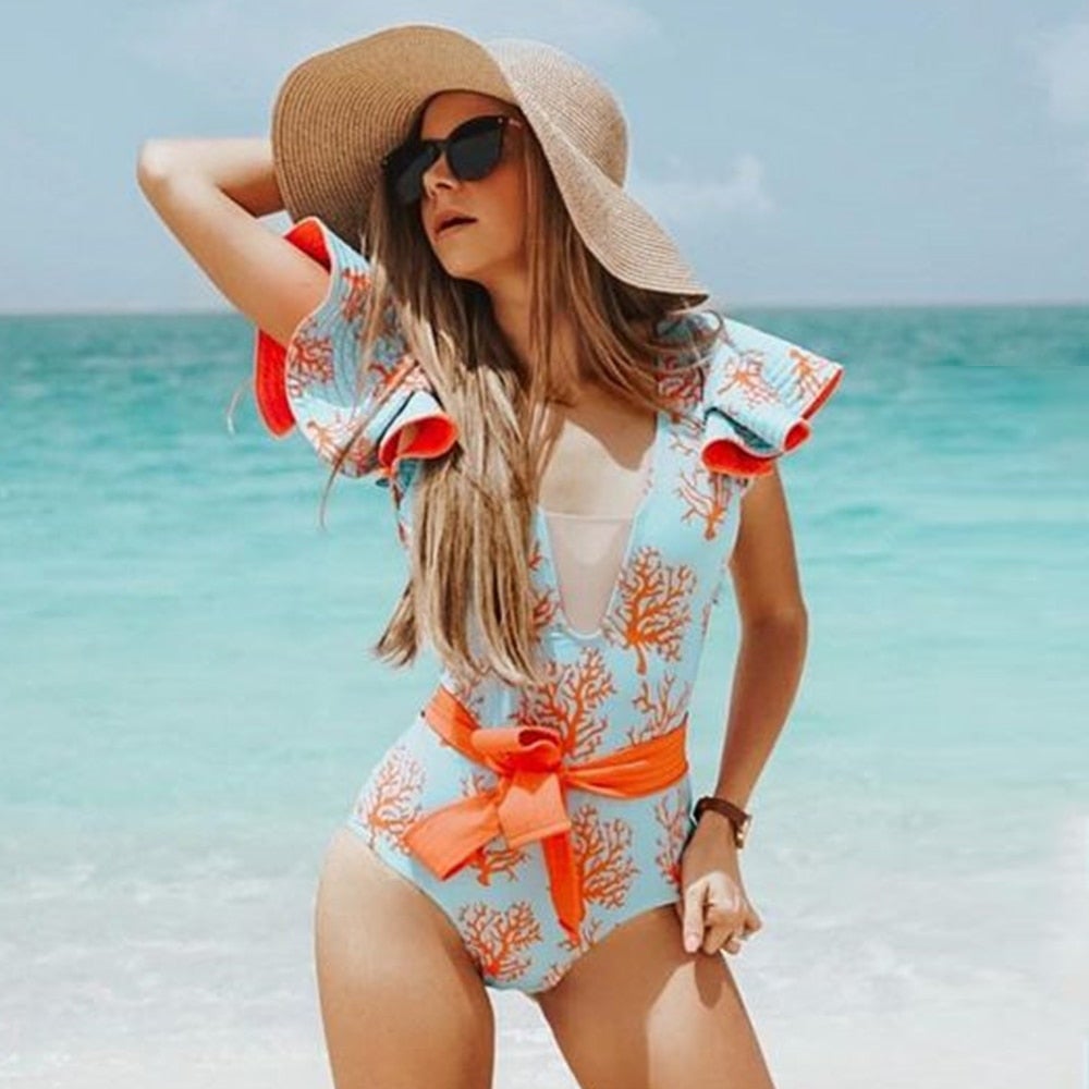 Flouncy Backless Sexy One Piece Swimsuit
