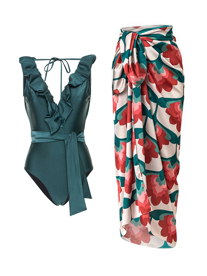 Floral Print One Piece Swimsuit and Cover Up