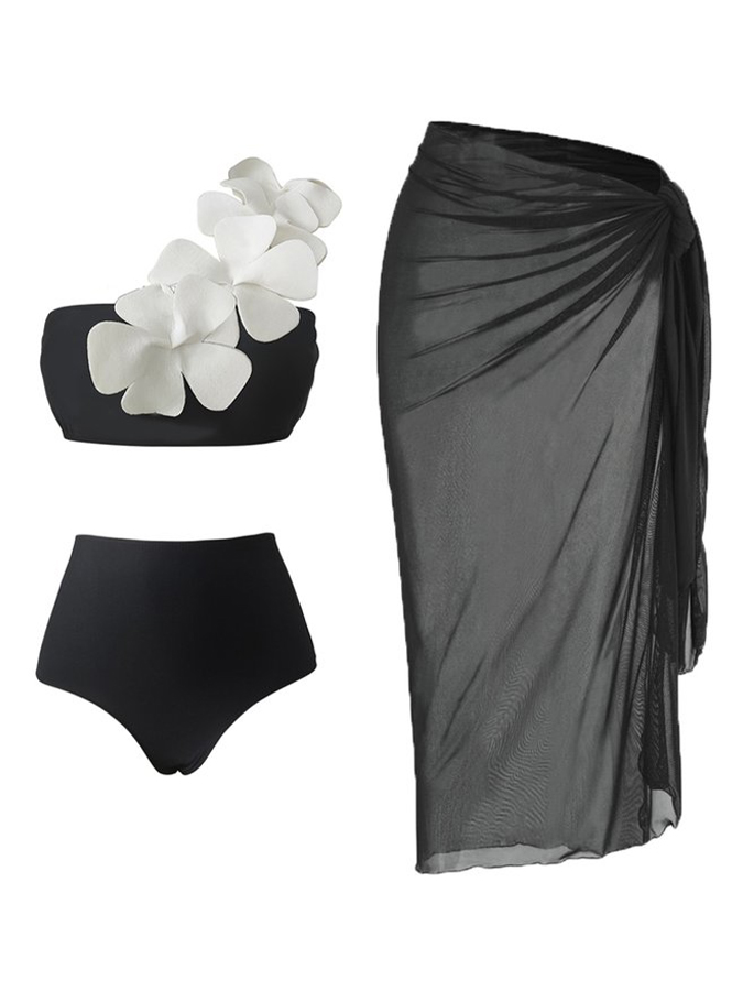 Fashion Colorblock Flower Design One Piece Swimsuit