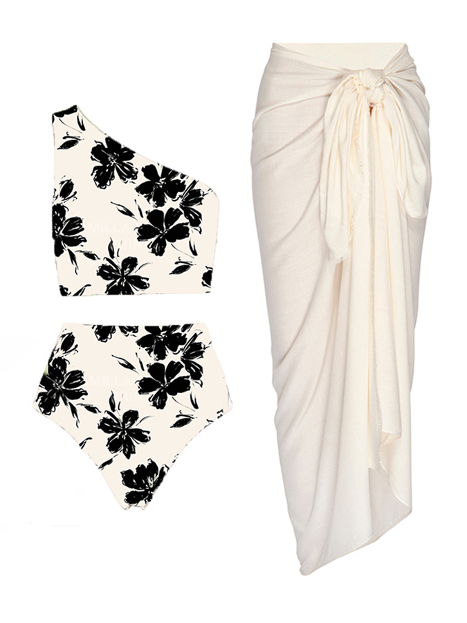 Floral Print  Bikini Swimsuit and Cover Up