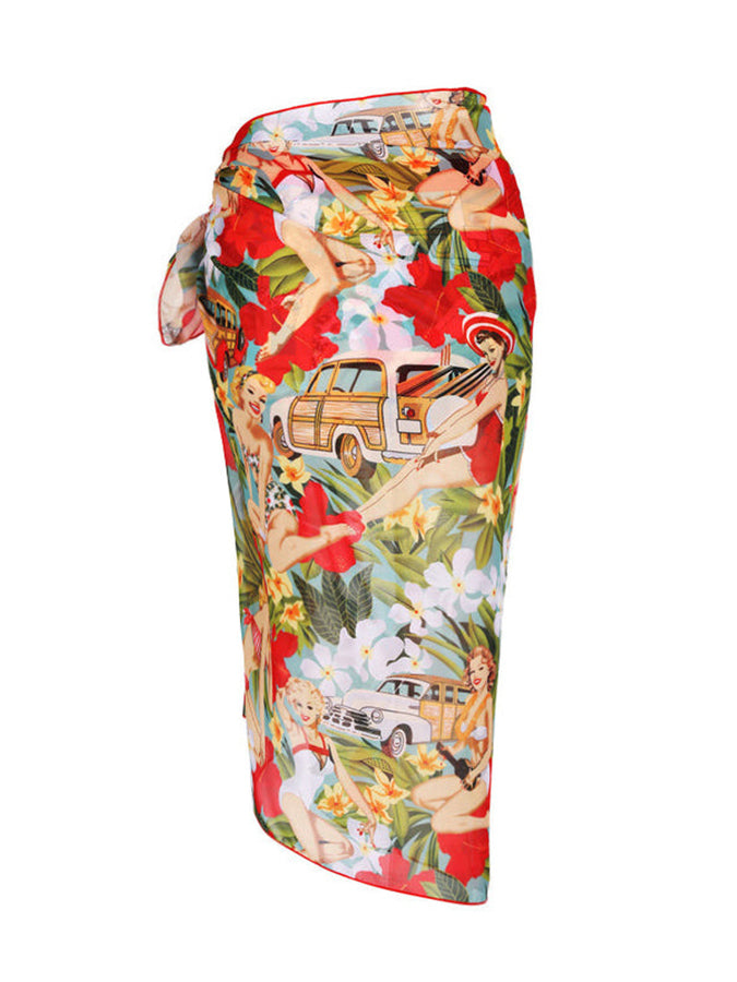 Fashion Colorblock Print One Piece Swimsuit and Cover Up