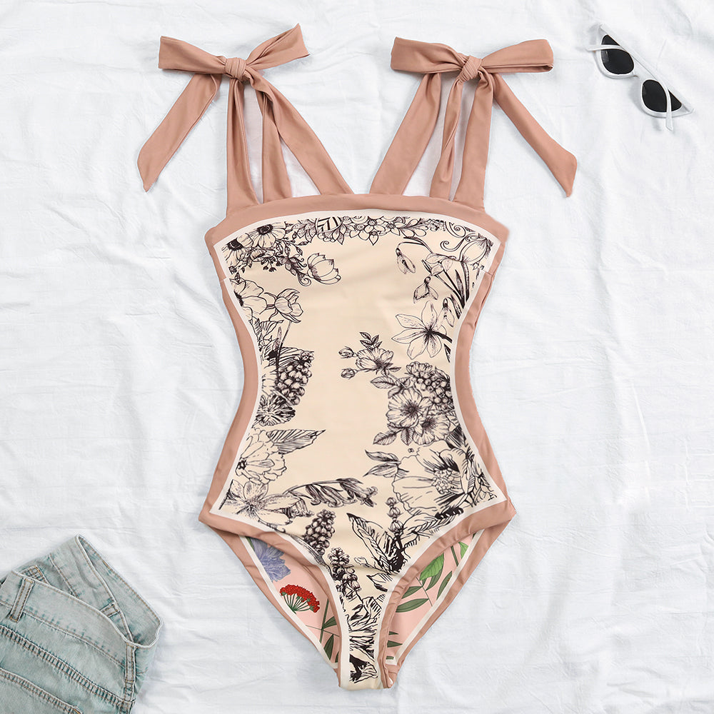 Reversible Bowknot Tie-shoulder One Piece Swimsuit