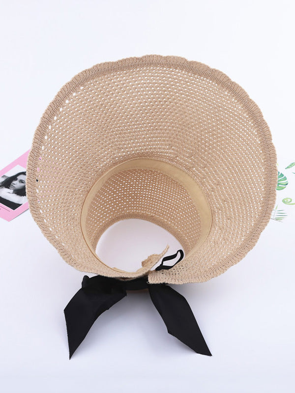 Solid Color Sunscreen Lace-Up Straw Woven Breathable Foldable Hat