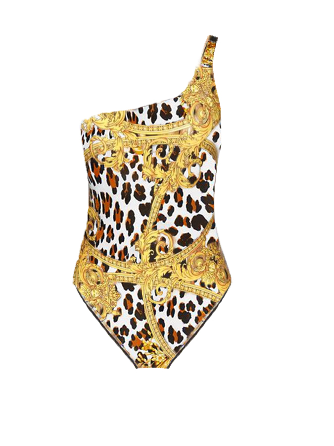 Leopard print one-piece swimsuit and cover-up