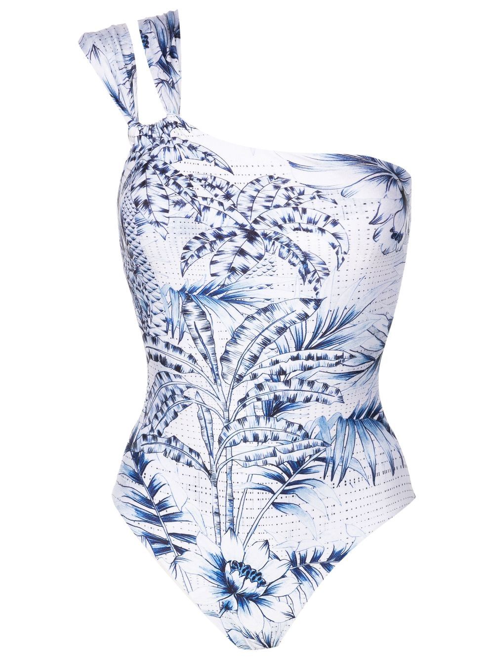 One Shoulder Blue Print One Piece Swimsui