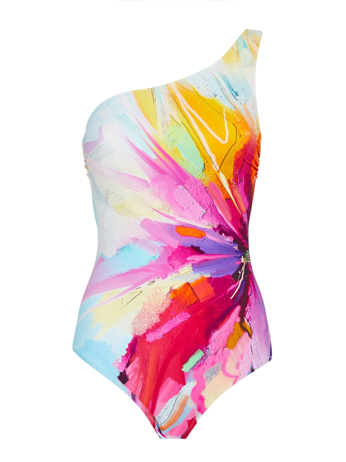 Oil Painting Brushstrokes Printing One Shoulder One Piece Swimsuit And Cover up
