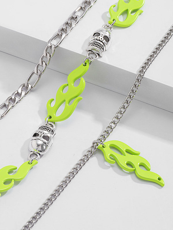Fluorescent Flame Skull Geometric Multilayer Necklace