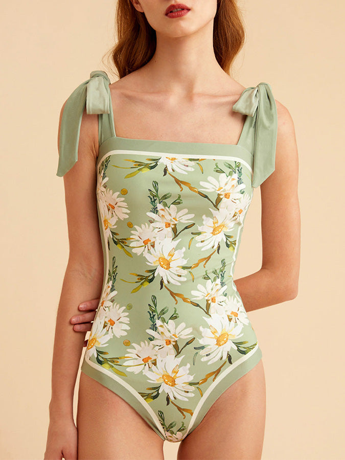 Fashion Reversible Tie-Shoulder One-Piece Swimsuit