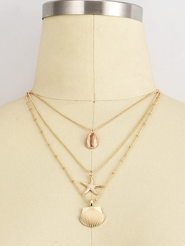Fashion Alloy Shell Pendant Beach Multilayer Necklace