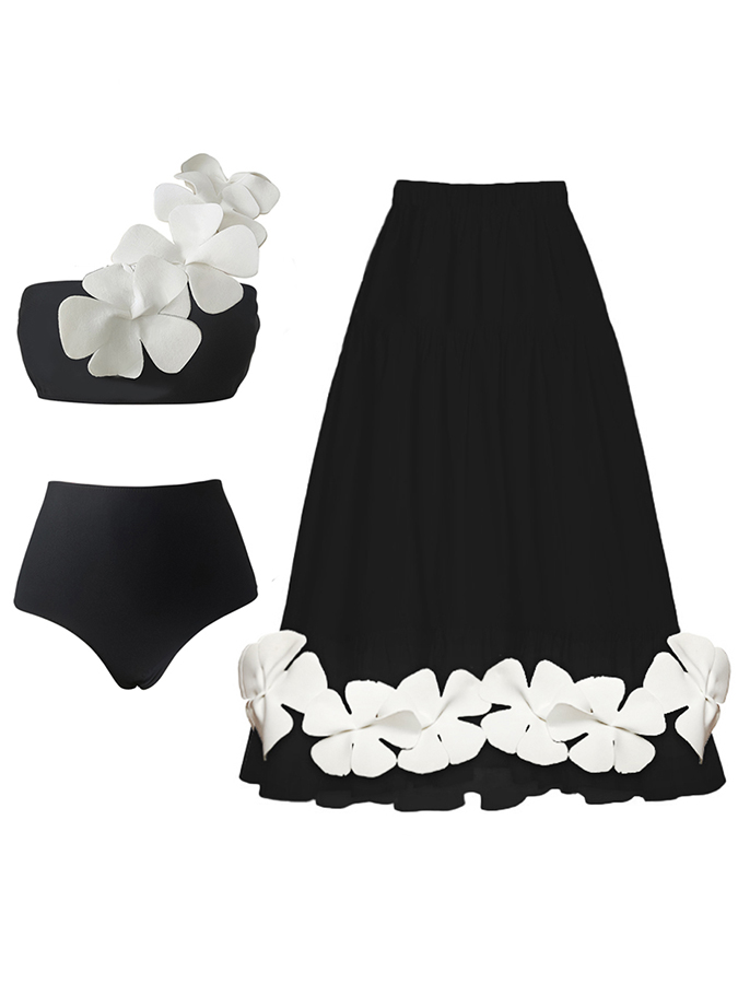 Fashion Colorblock Flower Design One Piece Swimsuit