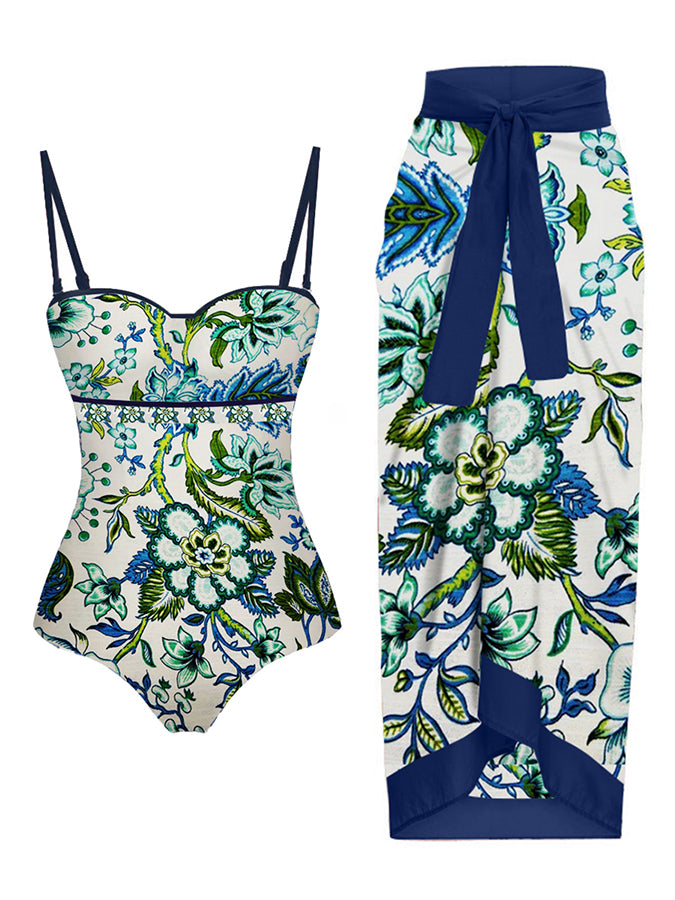 Fashion Vintage Floral Print Swimsuit Set