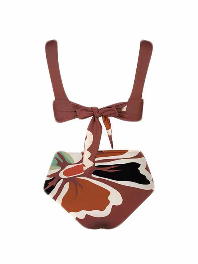 Printed Fashion Lace Up Split Swimsuit