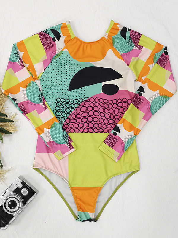 Abstract Print Long Sleeve Backless Wetsuit