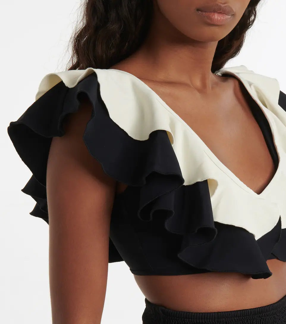 Ruffled Colorblock Split Swimsuit