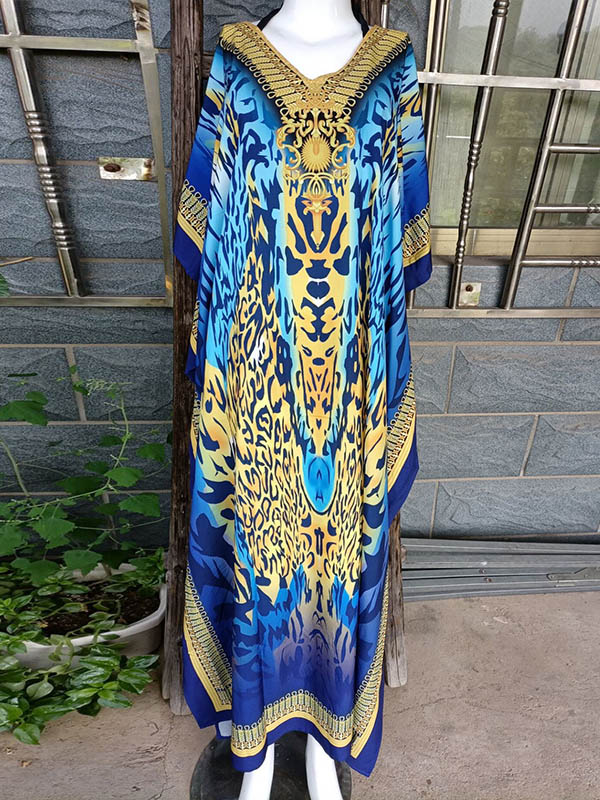 Sexy V-Neck Animal Print Loose Split-Side Cover-Up Swimwear