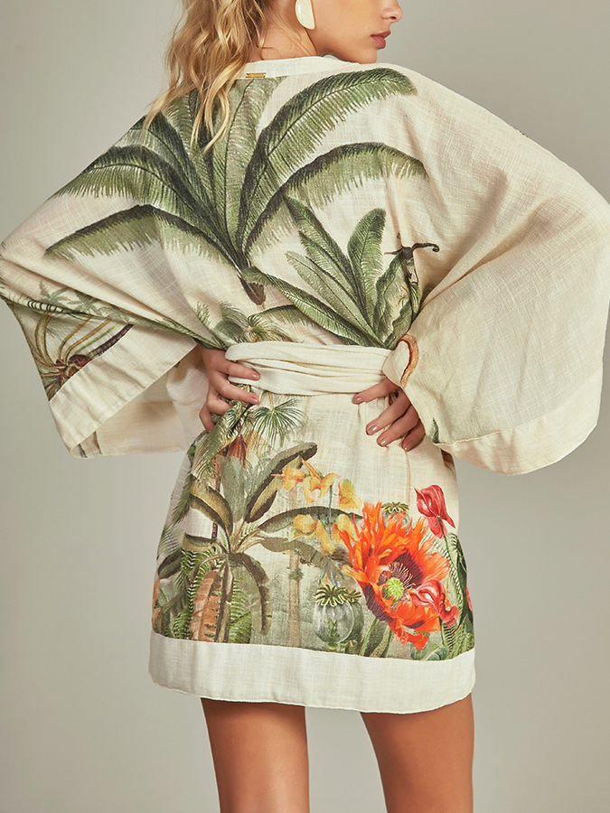 Beach Print Swimsuit and Cover-Up