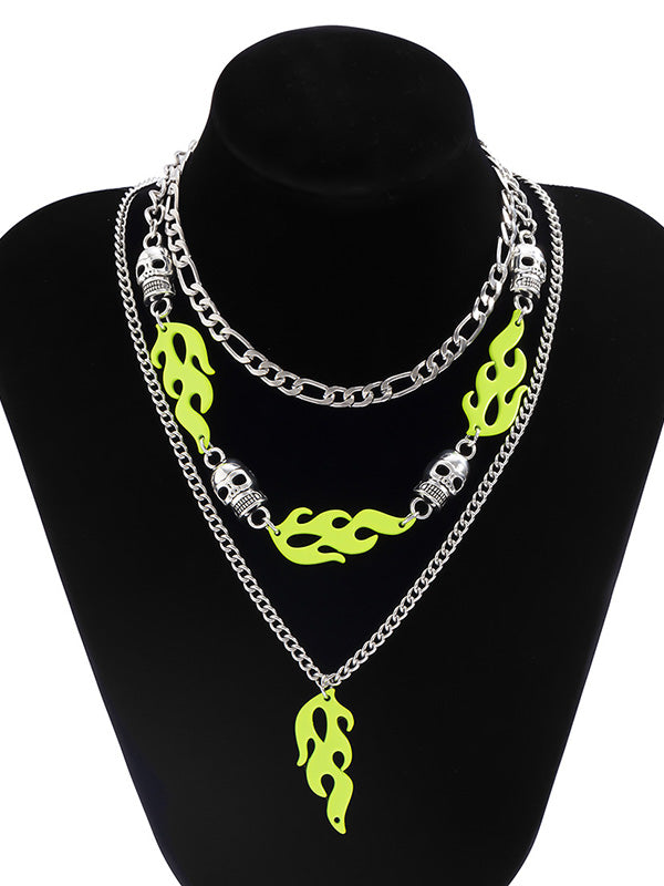 Fluorescent Flame Skull Geometric Multilayer Necklace