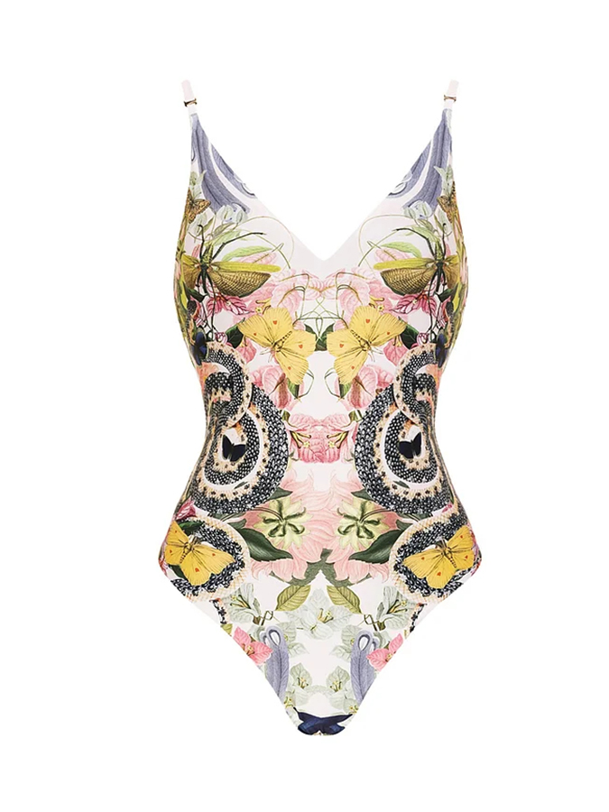 Snake Print One Piece Swimsuit and Skirt
