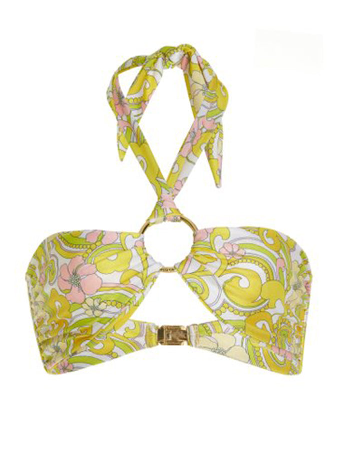 Yellow Printed Split Swimsuit