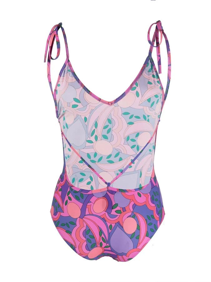 Prints Lace-up Backless One Piece & Cover up