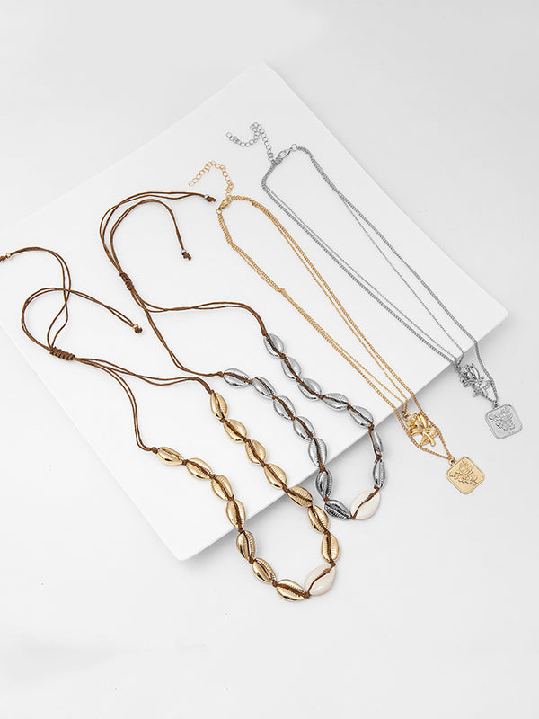 Digital Micro-Inlaid Simple Metal Scallop Shell Multilayer Necklace