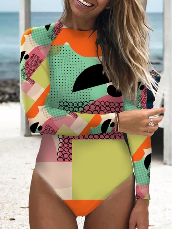 Abstract Print Long Sleeve Backless Wetsuit
